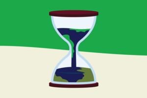 an hourglass with earth dripping through it, showing how little time we have left